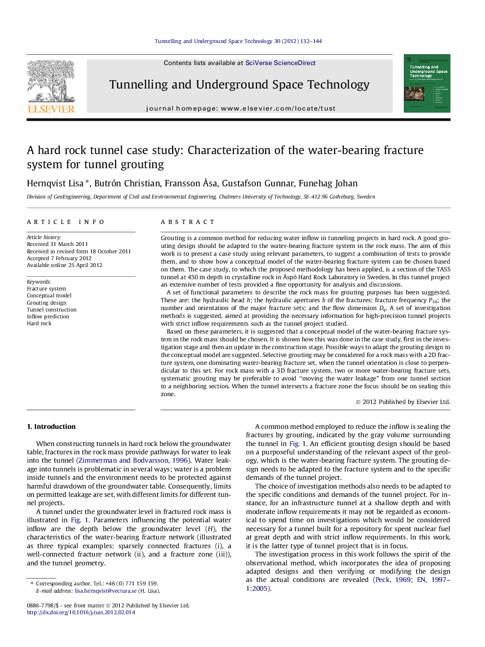 A hard rock tunnel case study: Characterization of the water-bearing fracture system for tunnel grouting