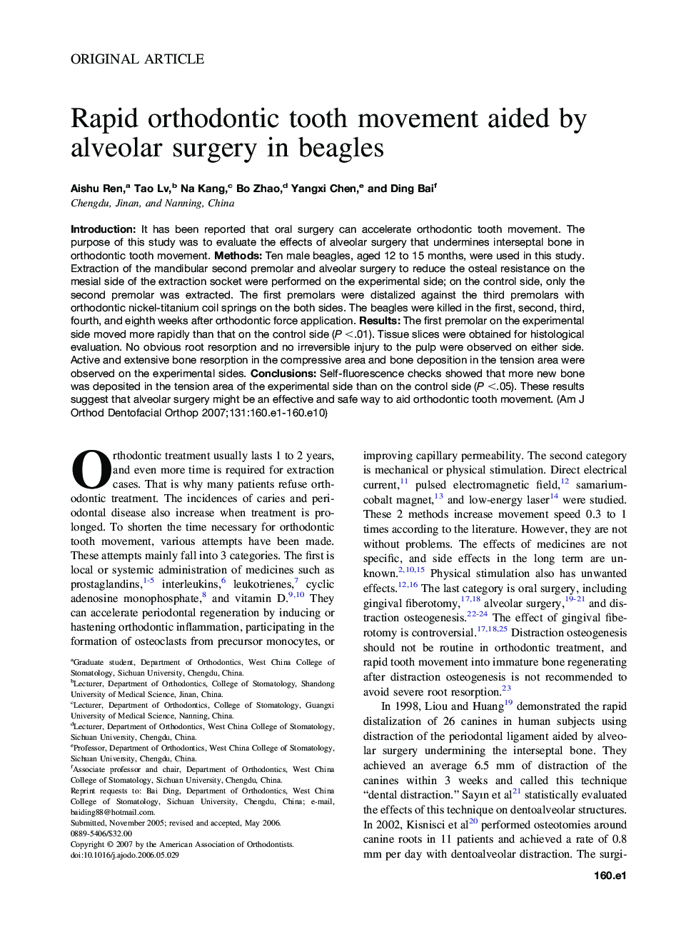Rapid orthodontic tooth movement aided by alveolar surgery in beagles