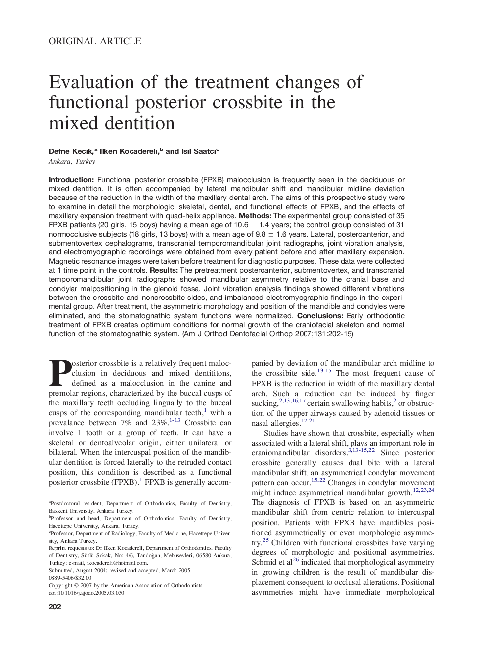 Evaluation of the treatment changes of functional posterior crossbite in the mixed dentition