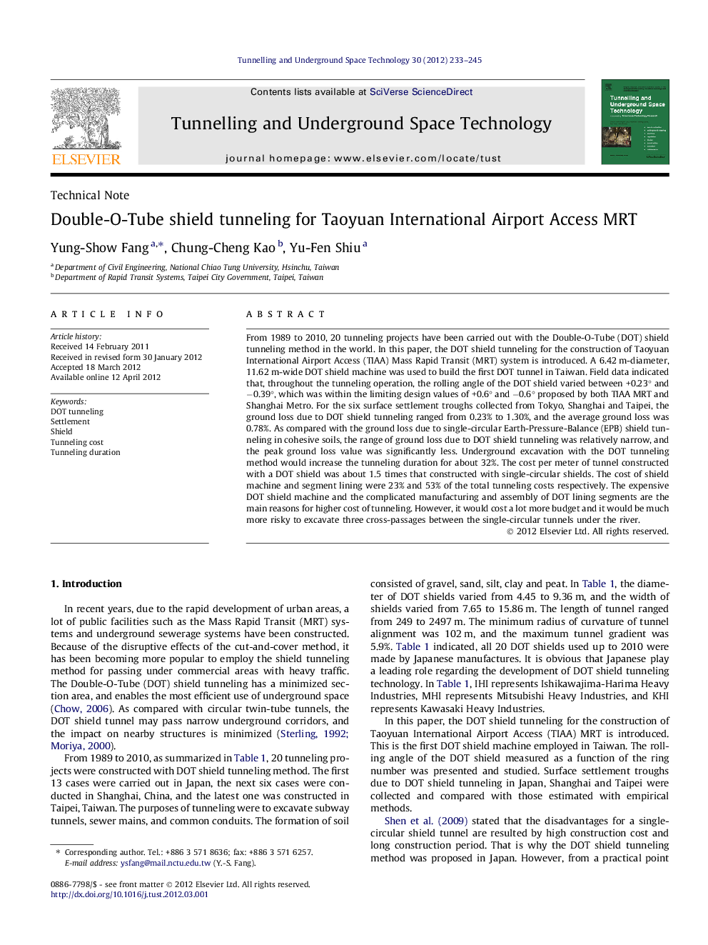 Double-O-Tube shield tunneling for Taoyuan International Airport Access MRT