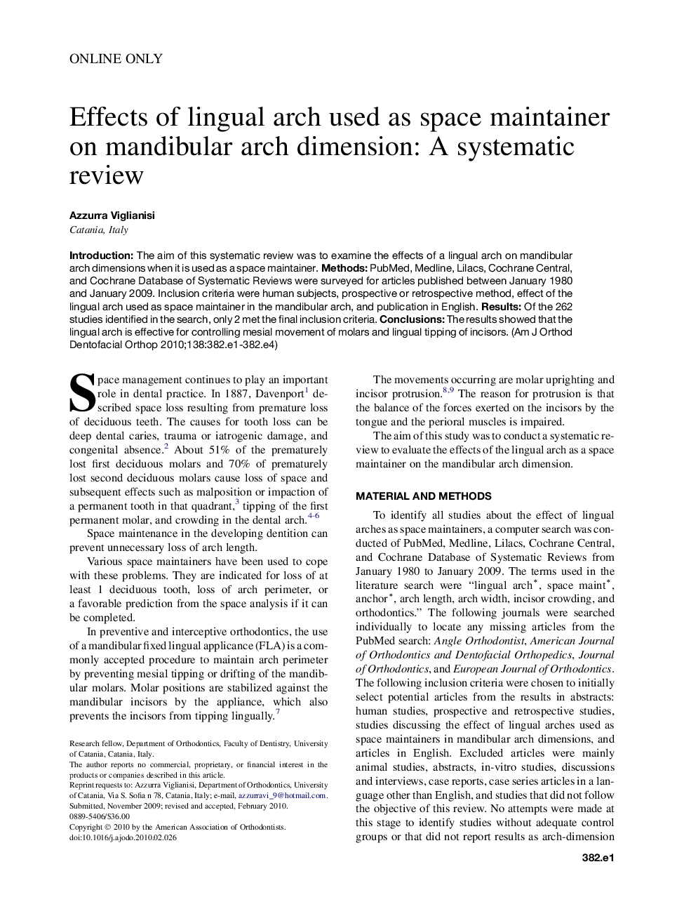 Effects of lingual arch used as space maintainer on mandibular arch dimension: A systematic review