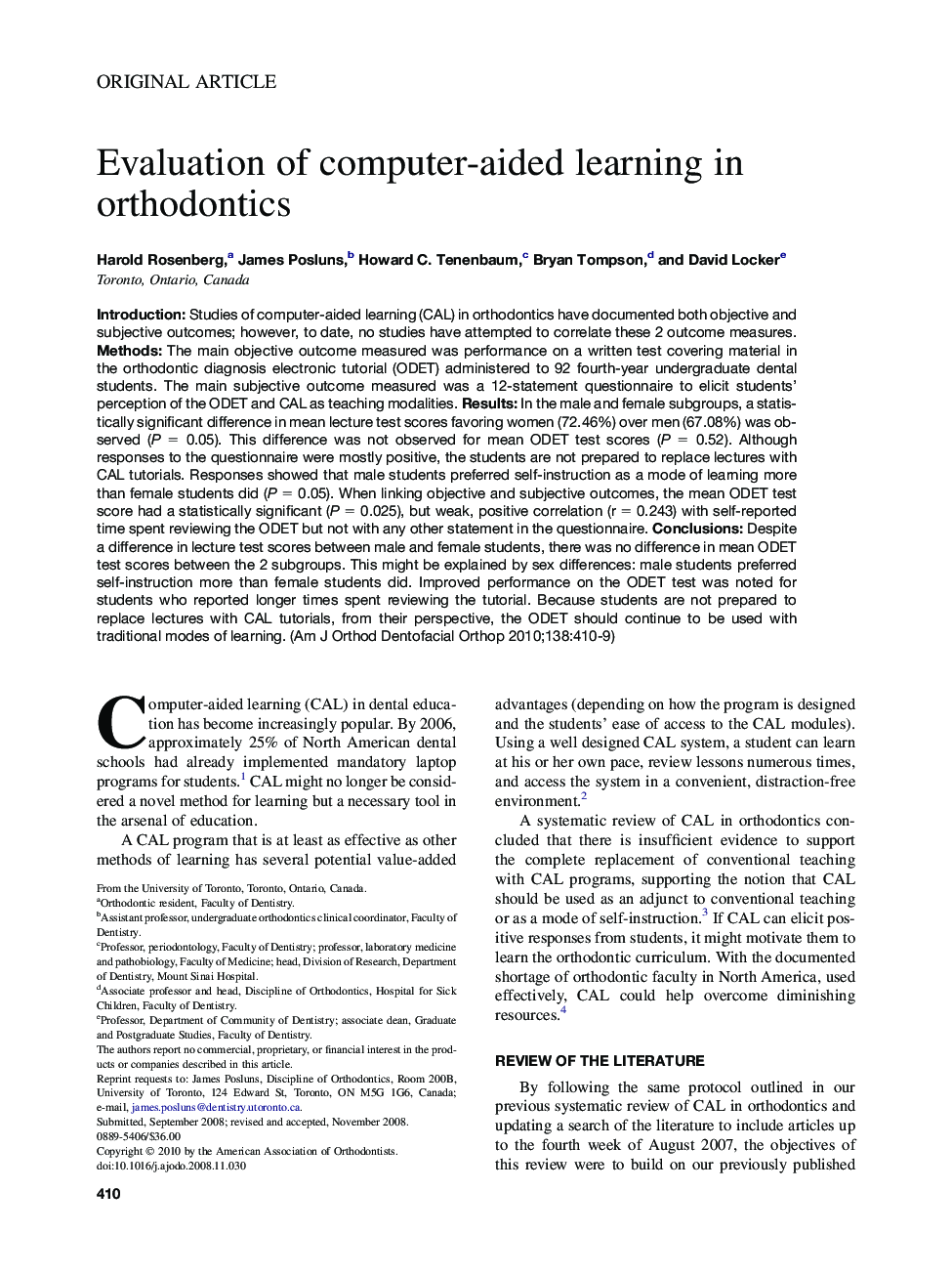 Evaluation of computer-aided learning in orthodontics 
