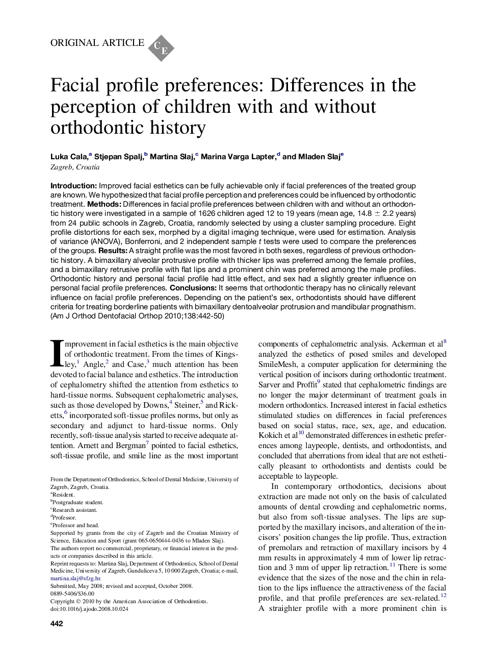 Facial profile preferences: Differences in the perception of children with and without orthodontic history 