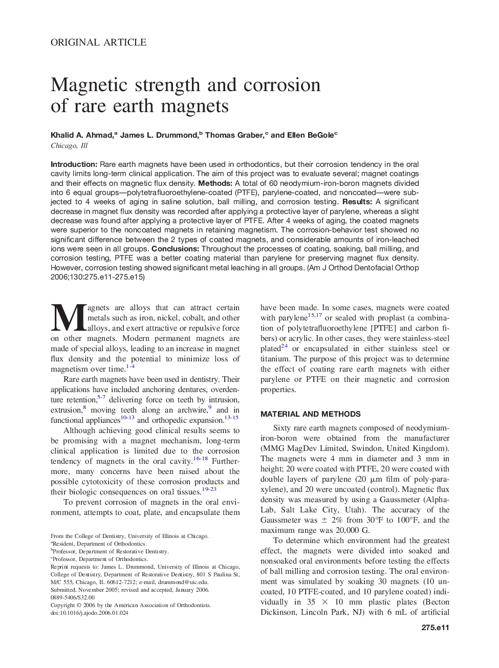 Magnetic strength and corrosion of rare earth magnets