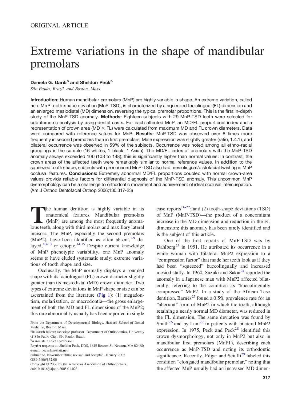 Extreme variations in the shape of mandibular premolars