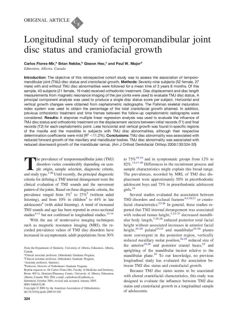 Longitudinal study of temporomandibular joint disc status and craniofacial growth