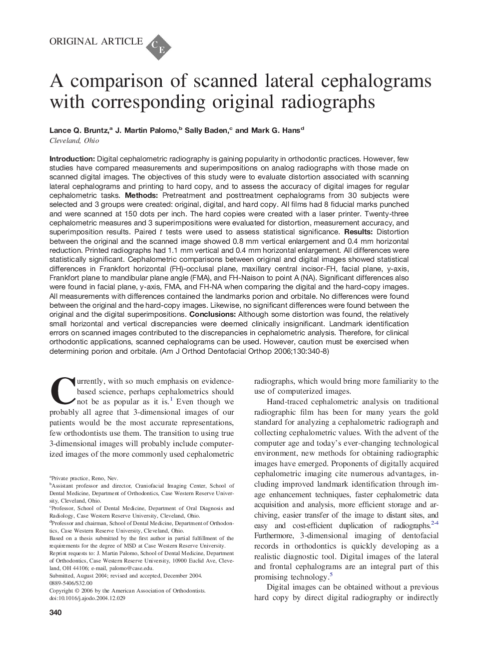 A comparison of scanned lateral cephalograms with corresponding original radiographs 