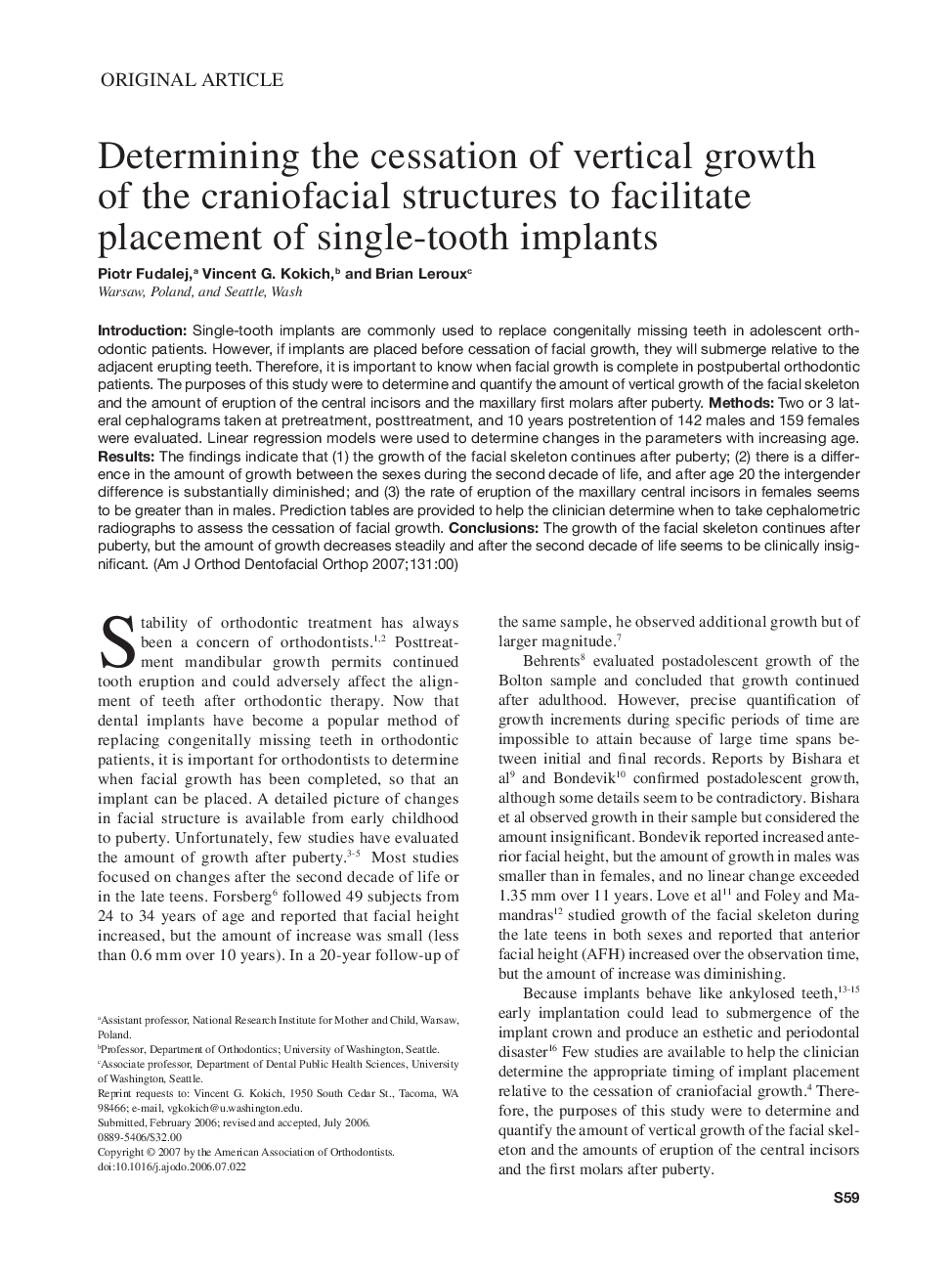 Determining the cessation of vertical growth of the craniofacial structures to facilitate placement of single-tooth implants