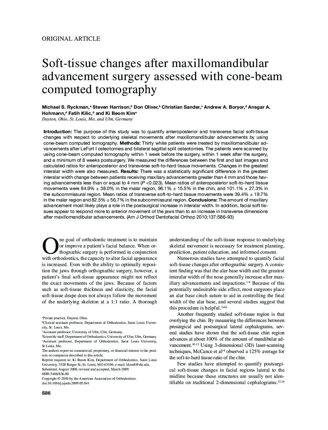 Soft-tissue changes after maxillomandibular advancement surgery assessed with cone-beam computed tomography 