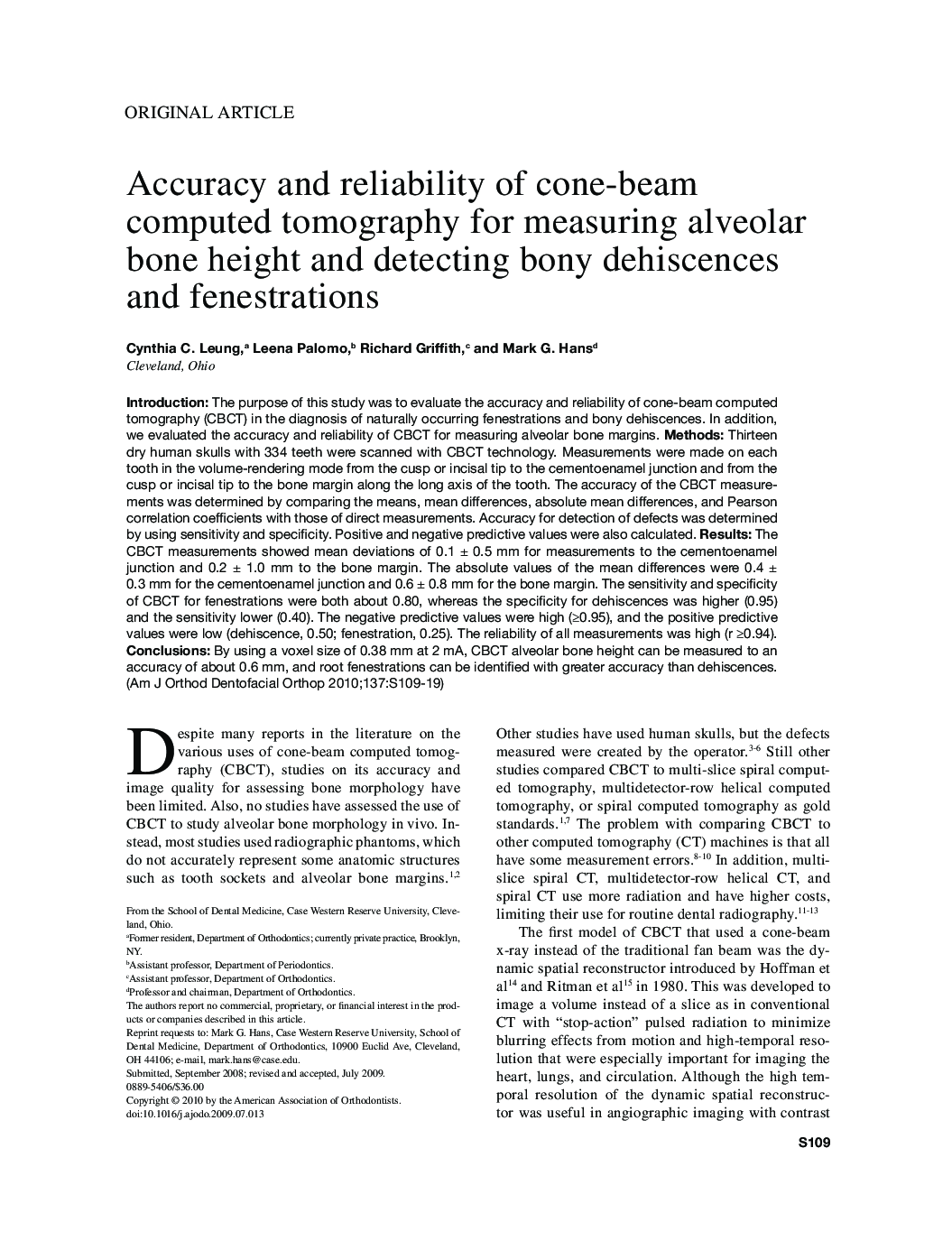 Accuracy and reliability of cone-beam computed tomography for measuring alveolar bone height and detecting bony dehiscences and fenestrations 