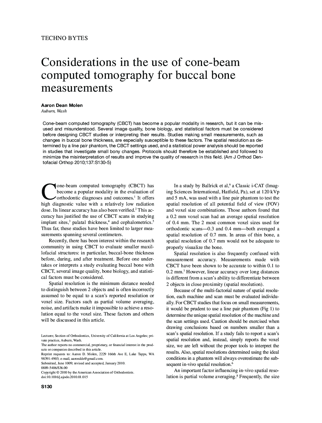 Considerations in the use of cone-beam computed tomography for buccal bone measurements 