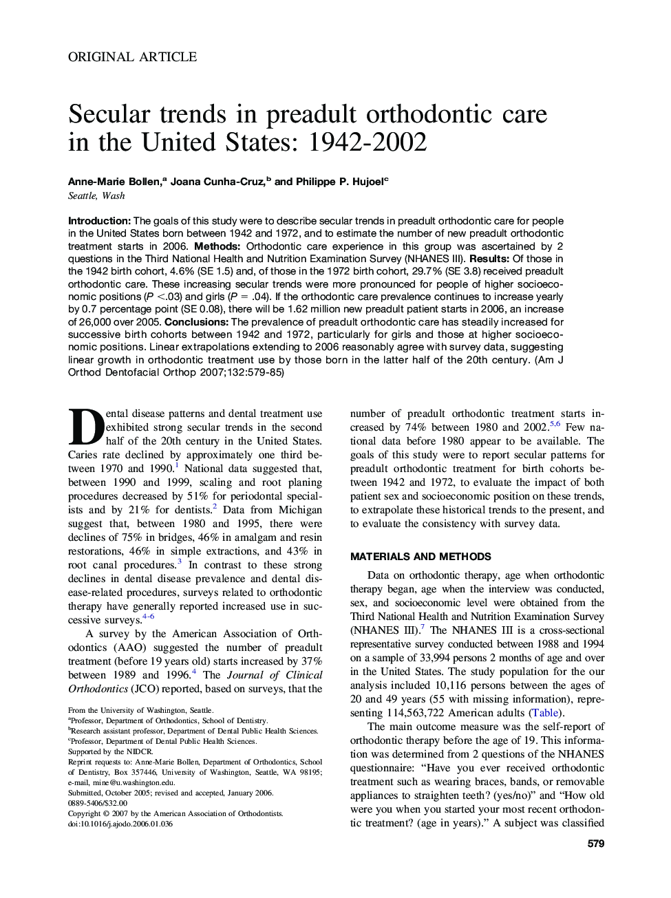 Secular trends in preadult orthodontic care in the United States: 1942-2002 