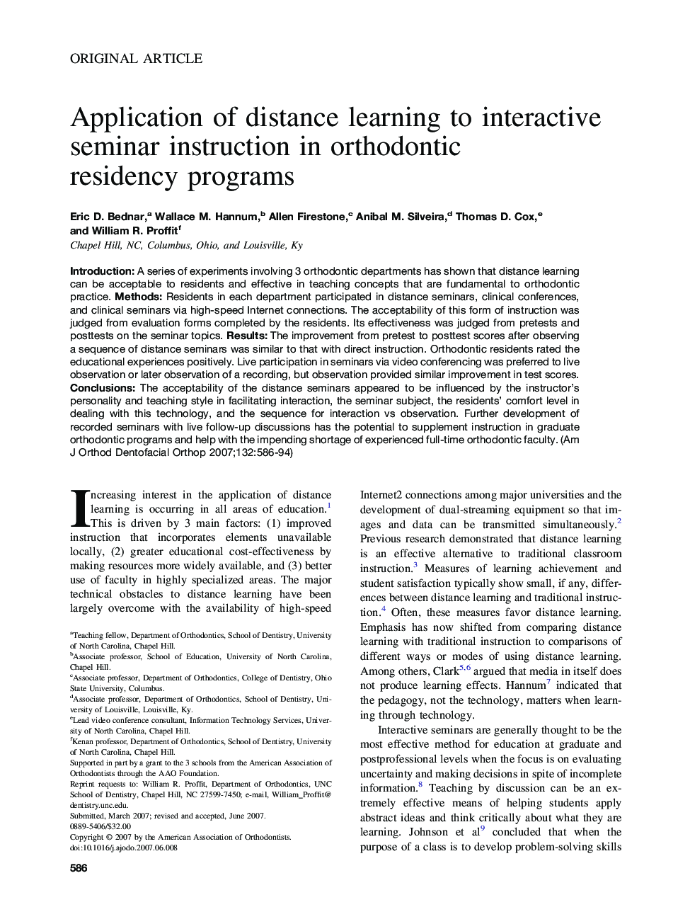 Application of distance learning to interactive seminar instruction in orthodontic residency programs 