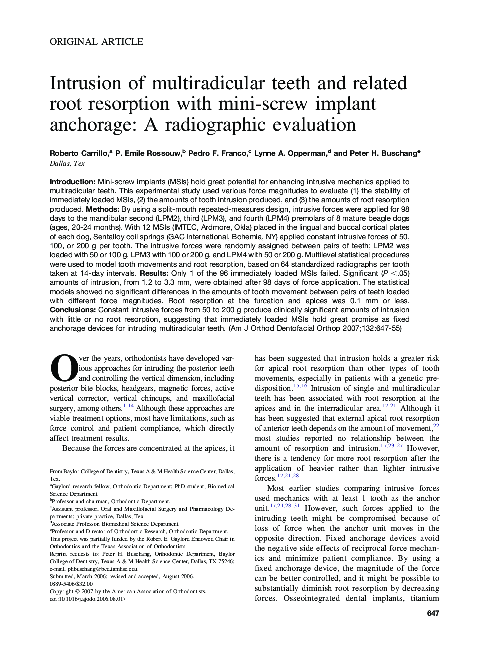 Intrusion of multiradicular teeth and related root resorption with mini-screw implant anchorage: A radiographic evaluation 