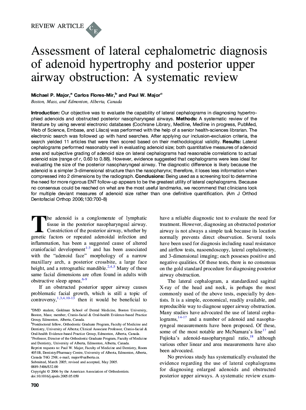 Assessment of lateral cephalometric diagnosis of adenoid hypertrophy and posterior upper airway obstruction: A systematic review