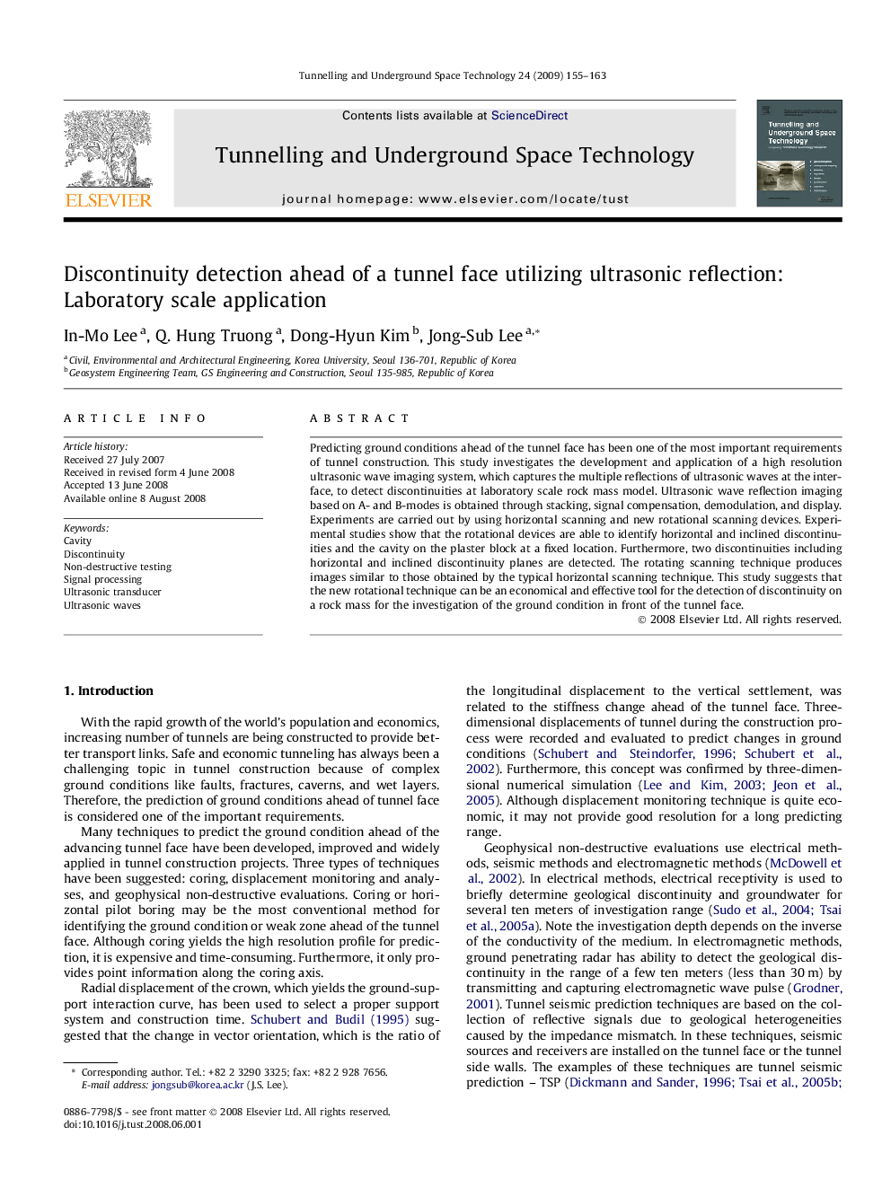 Discontinuity detection ahead of a tunnel face utilizing ultrasonic reflection: Laboratory scale application