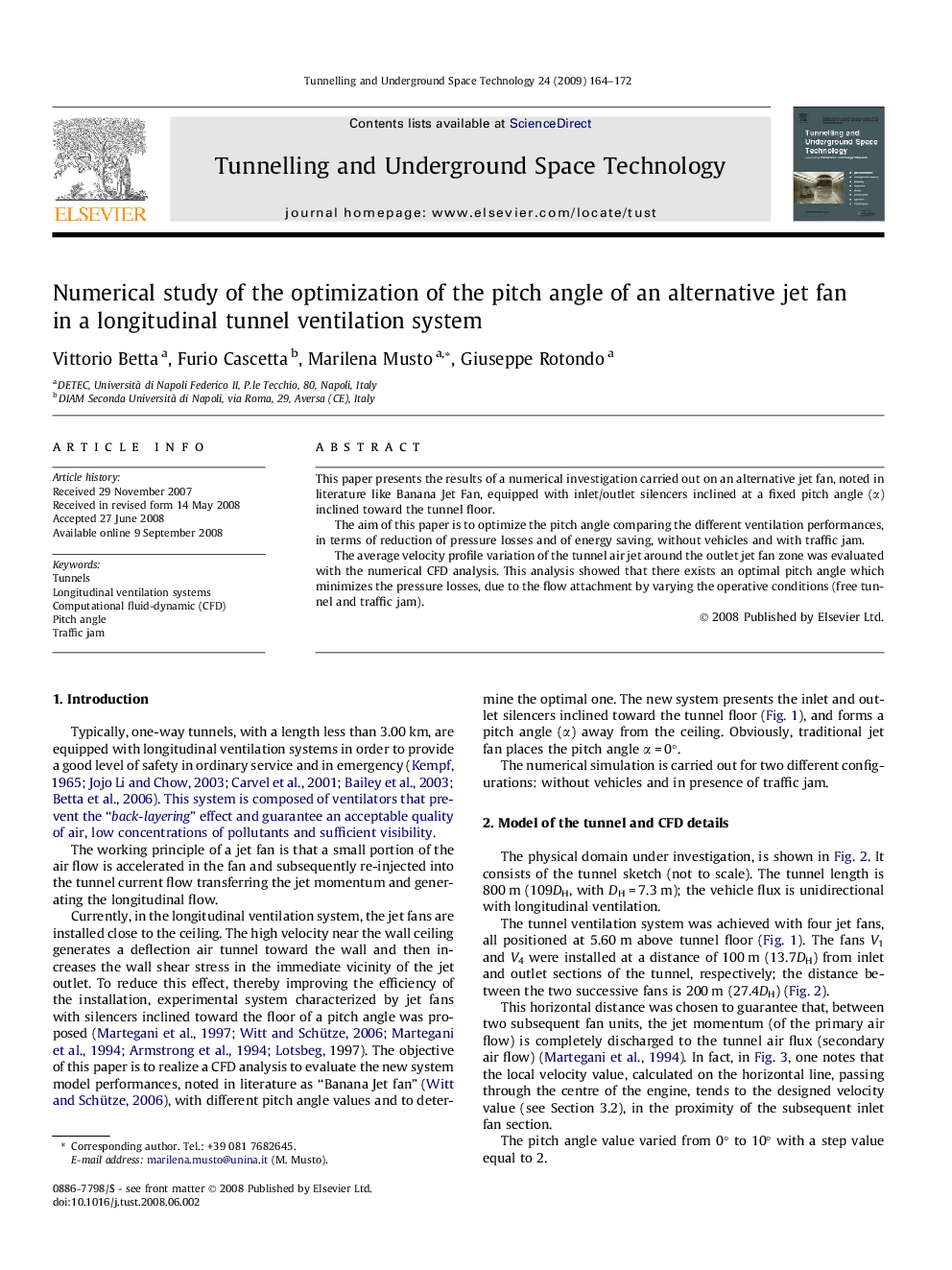 Numerical study of the optimization of the pitch angle of an alternative jet fan in a longitudinal tunnel ventilation system