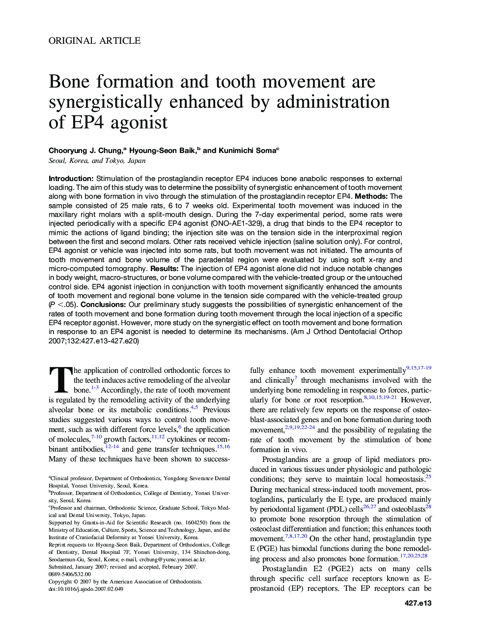 Bone formation and tooth movement are synergistically enhanced by administration of EP4 agonist