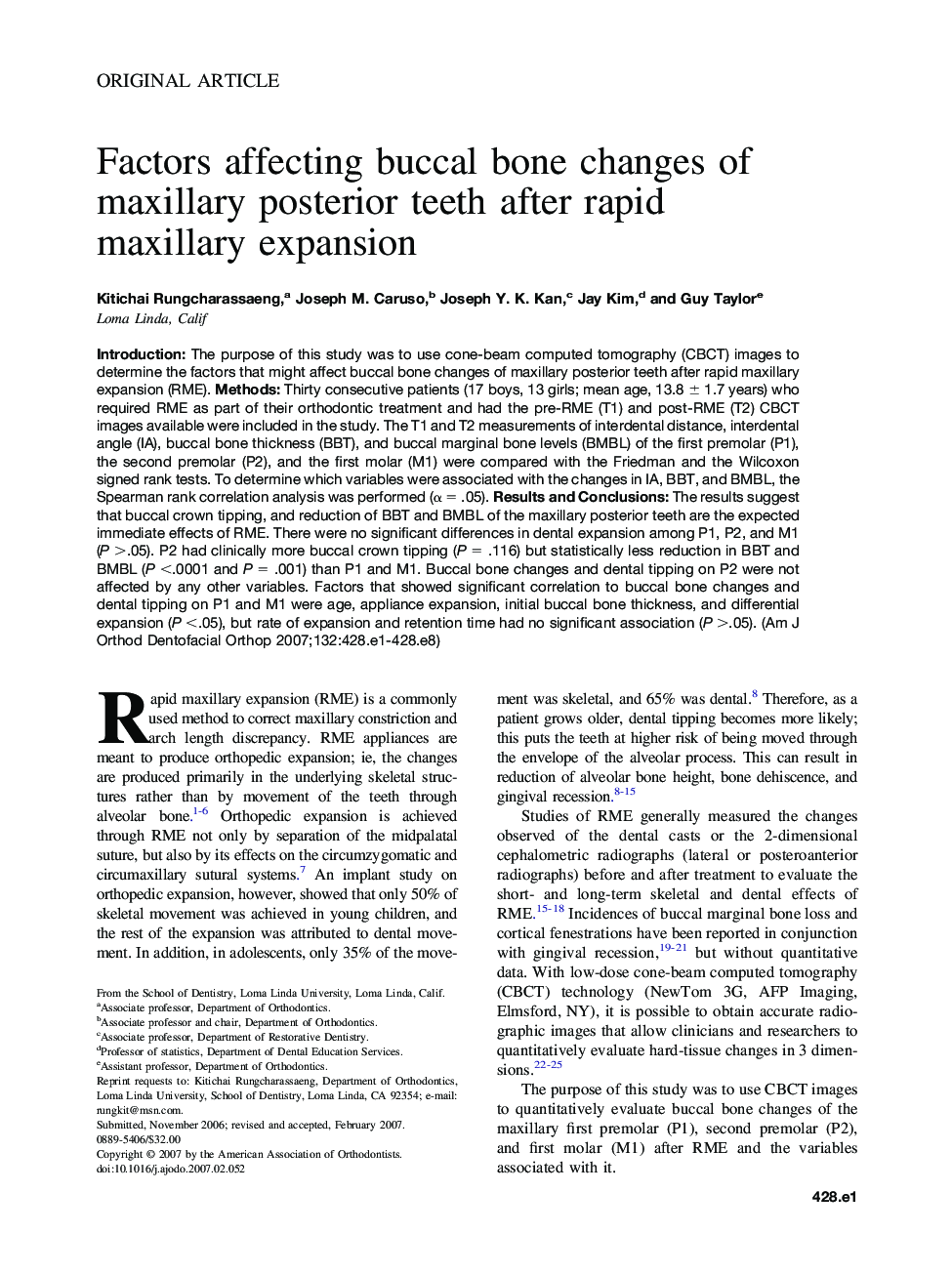 Factors affecting buccal bone changes of maxillary posterior teeth after rapid maxillary expansion