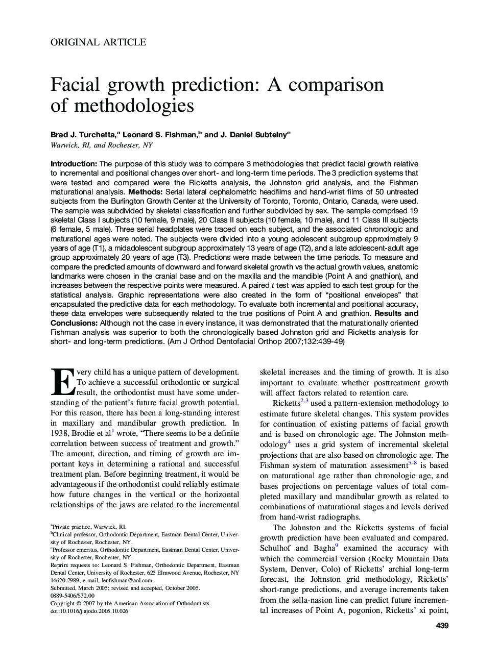 Facial growth prediction: A comparison of methodologies