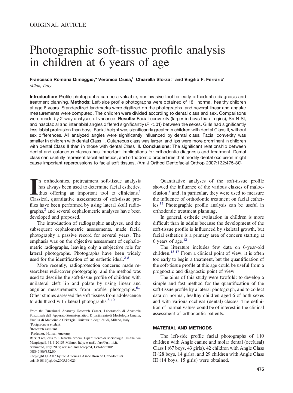 Photographic soft-tissue profile analysis in children at 6 years of age