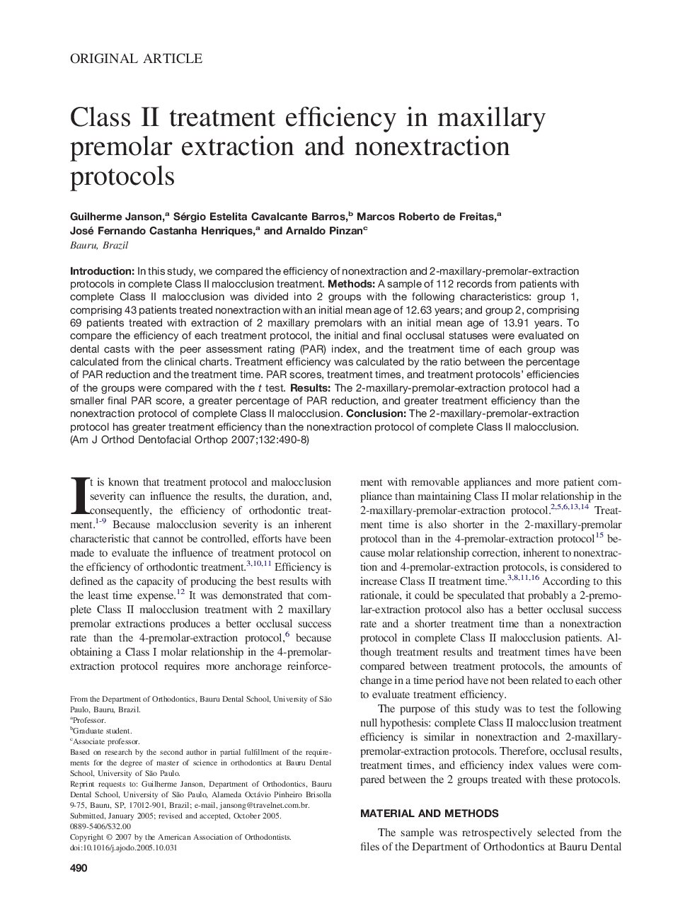 Class II treatment efficiency in maxillary premolar extraction and nonextraction protocols 