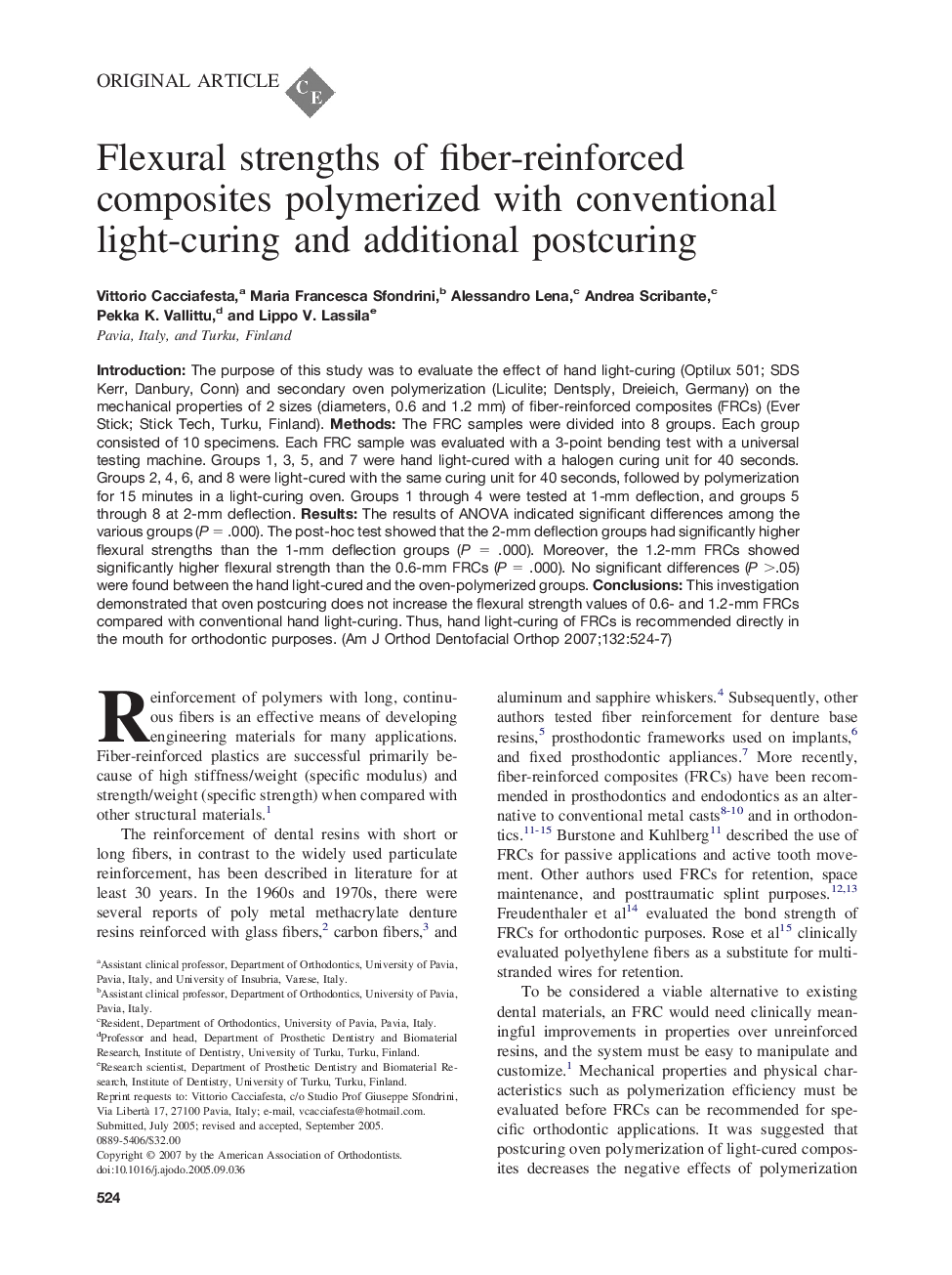 Flexural strengths of fiber-reinforced composites polymerized with conventional light-curing and additional postcuring