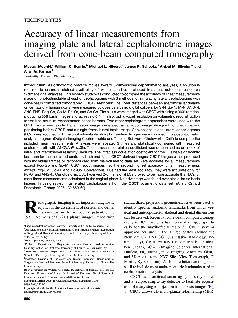 Accuracy of linear measurements from imaging plate and lateral cephalometric images derived from cone-beam computed tomography