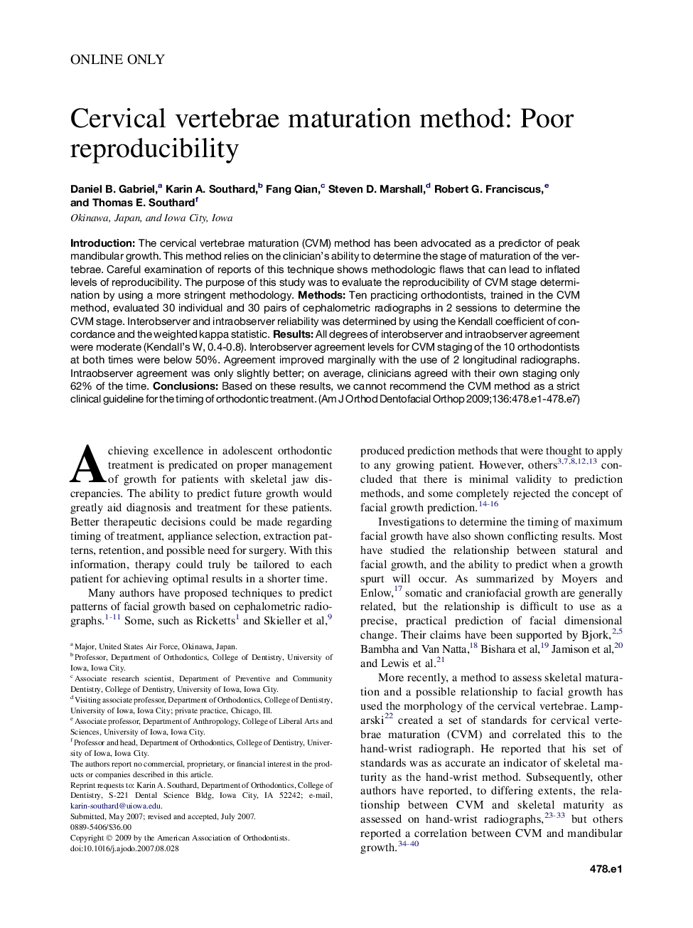 Cervical vertebrae maturation method: Poor reproducibility