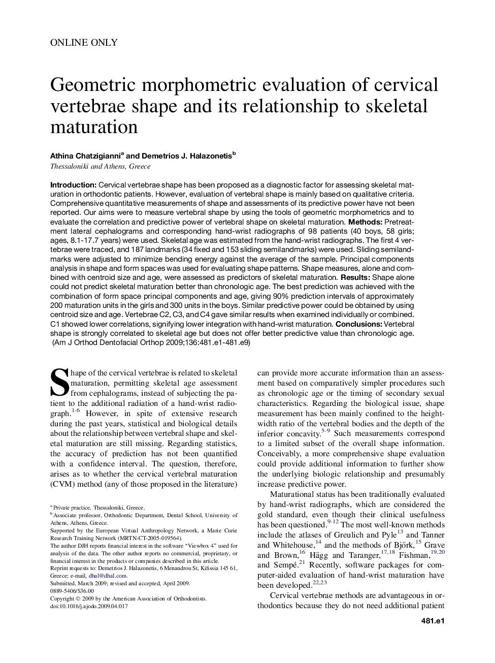 Geometric morphometric evaluation of cervical vertebrae shape and its relationship to skeletal maturation