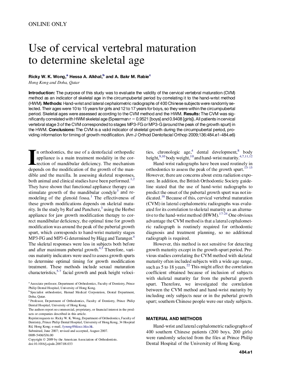 Use of cervical vertebral maturation to determine skeletal age