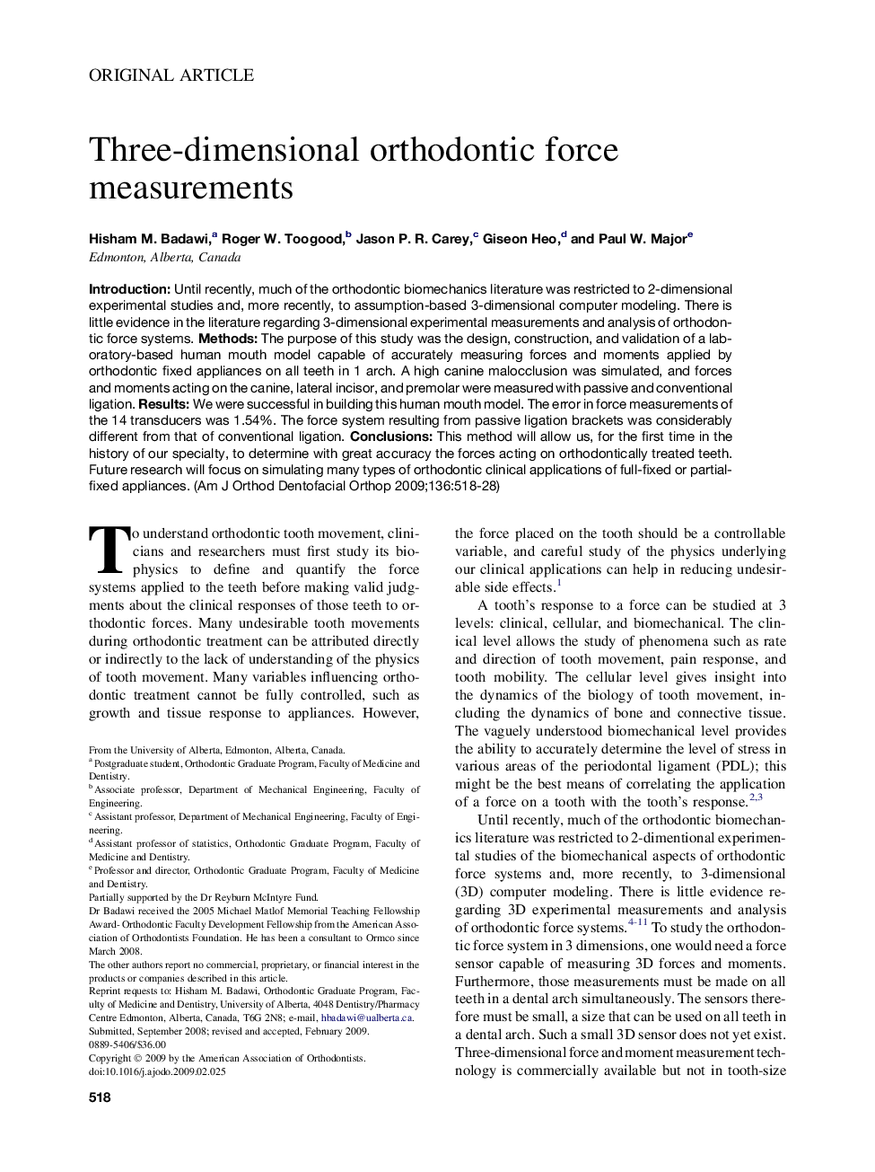 Three-dimensional orthodontic force measurements 