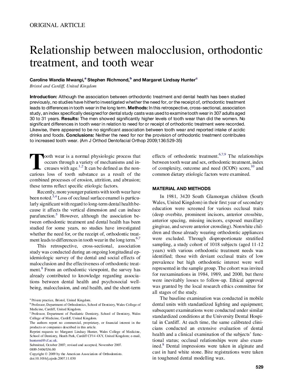 Relationship between malocclusion, orthodontic treatment, and tooth wear 