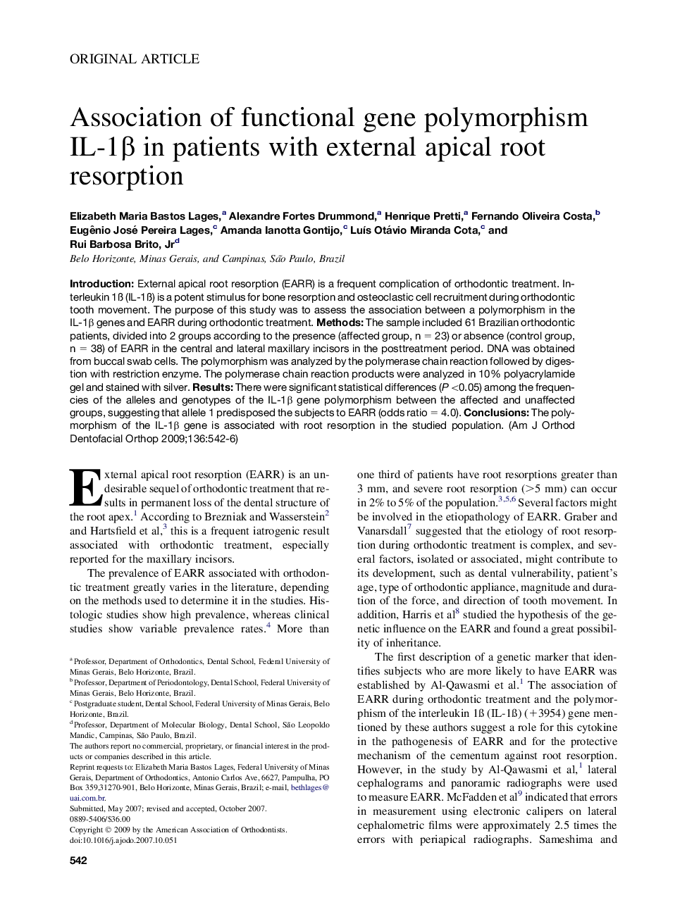 Association of functional gene polymorphism IL-1β in patients with external apical root resorption 