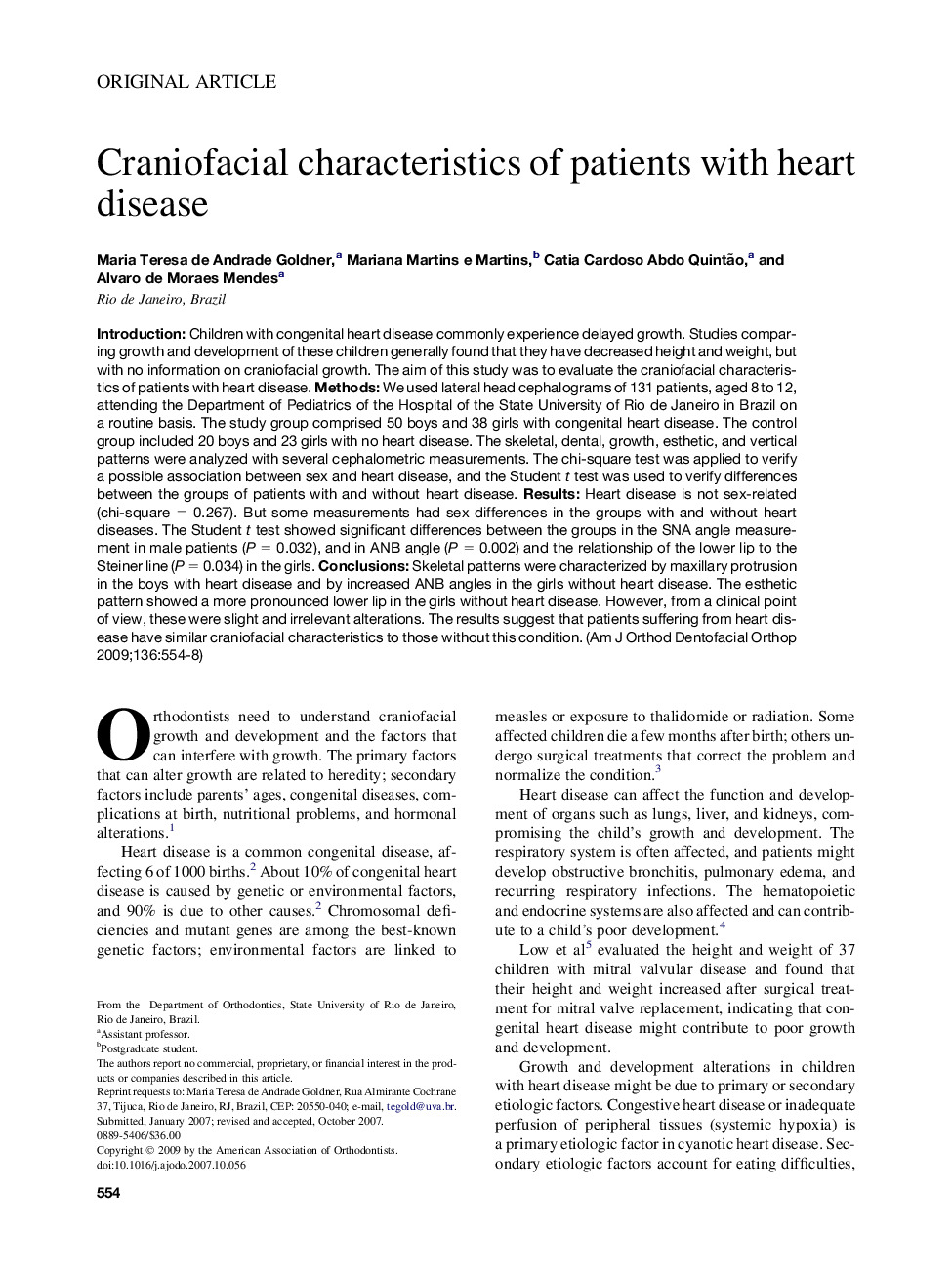 Craniofacial characteristics of patients with heart disease 