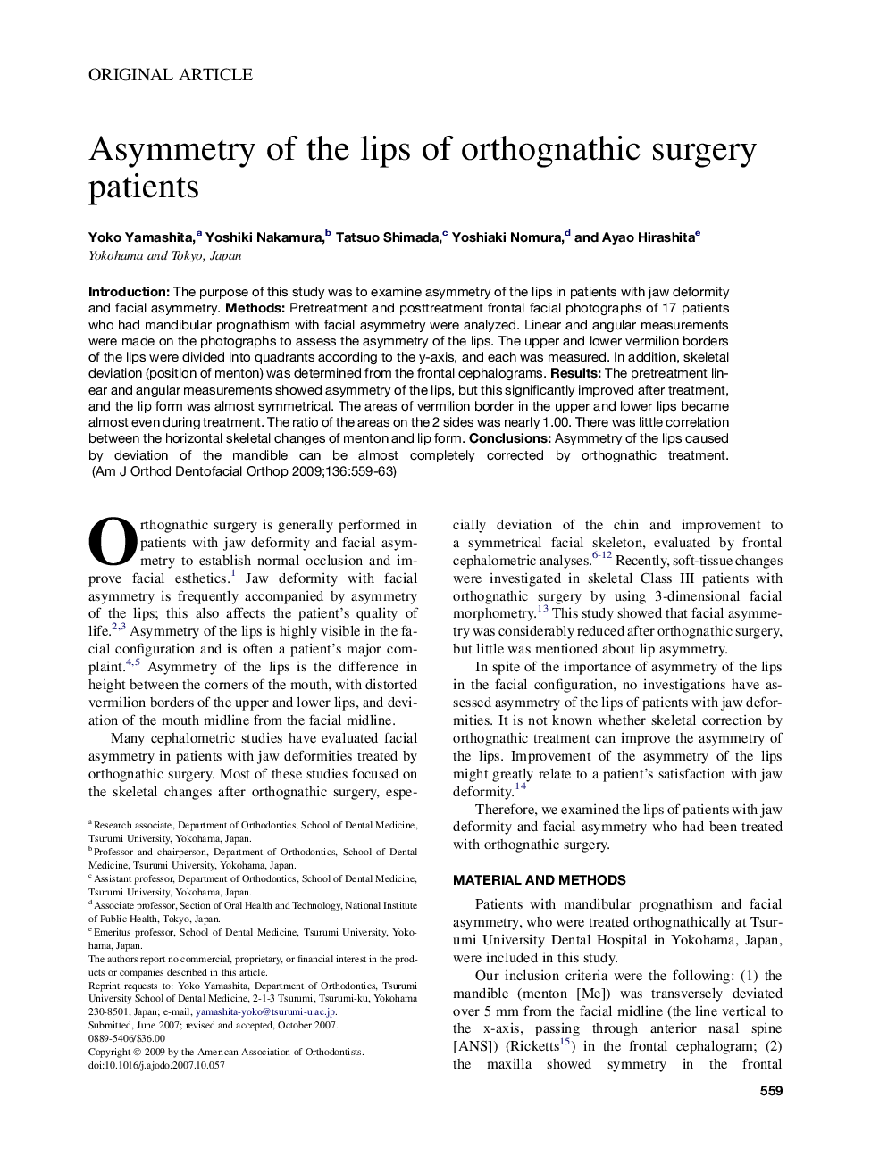 Asymmetry of the lips of orthognathic surgery patients 