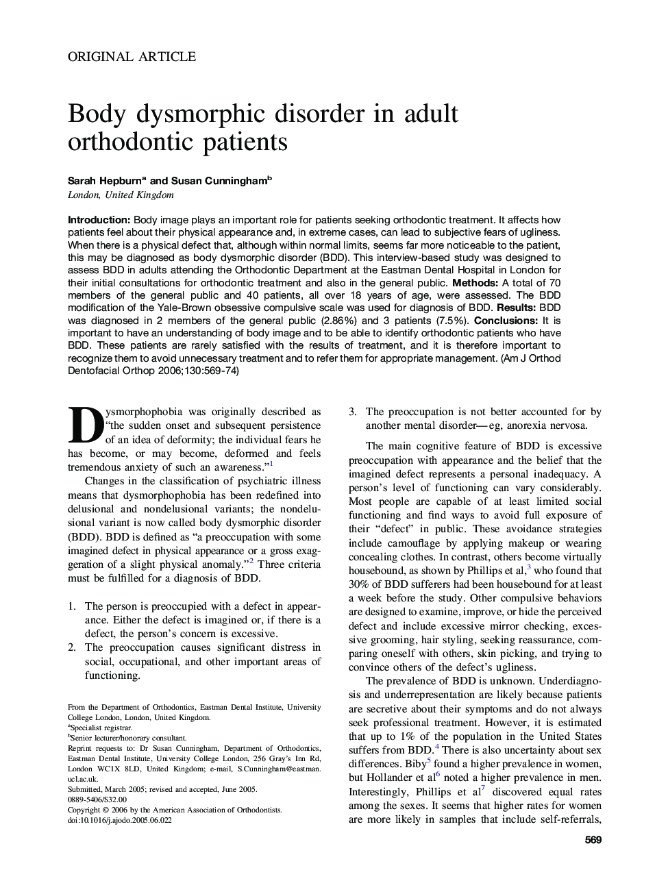 Body dysmorphic disorder in adult orthodontic patients