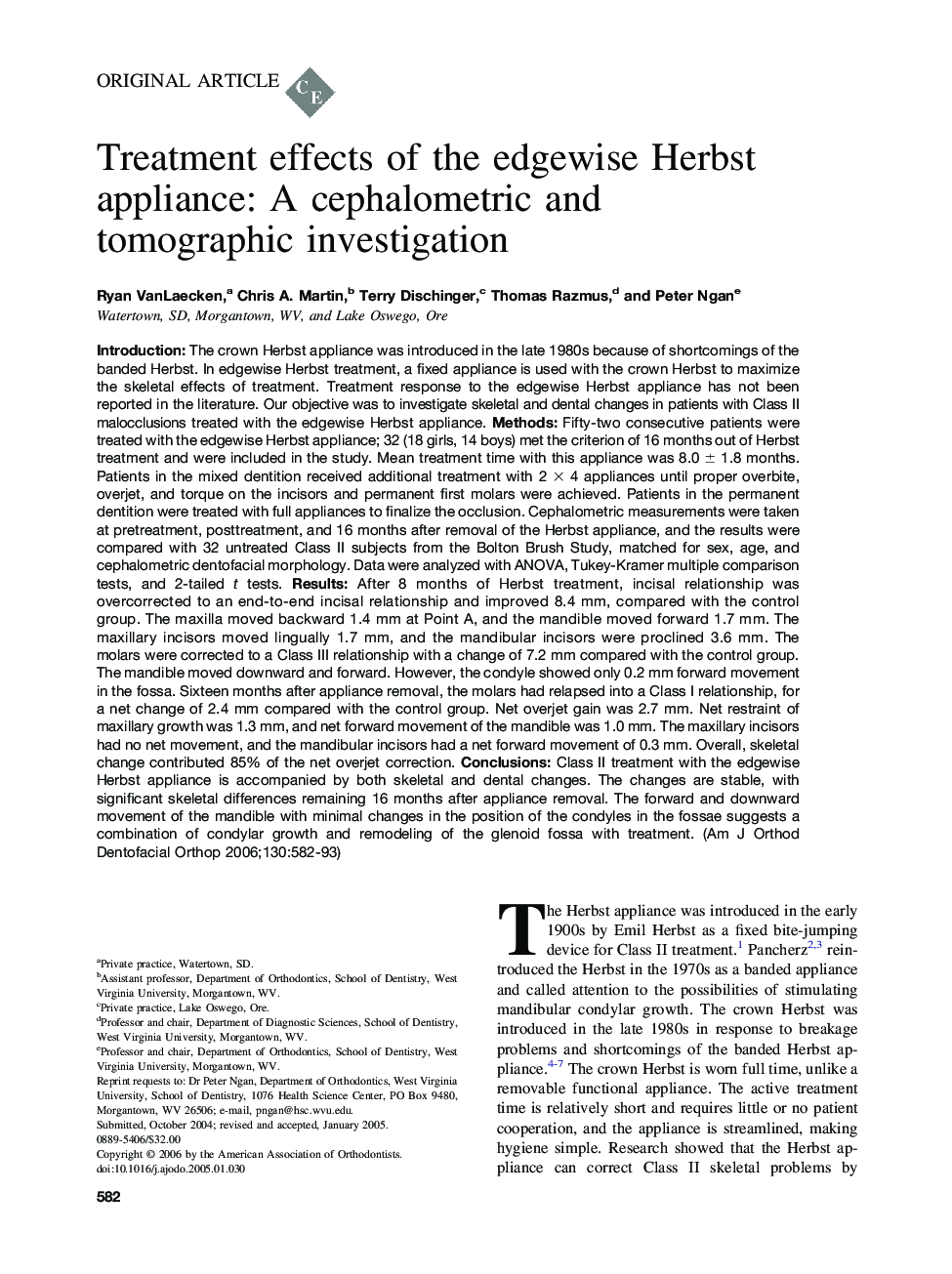 Treatment effects of the edgewise Herbst appliance: A cephalometric and tomographic investigation