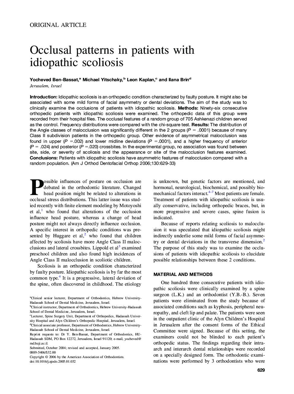 Occlusal patterns in patients with idiopathic scoliosis