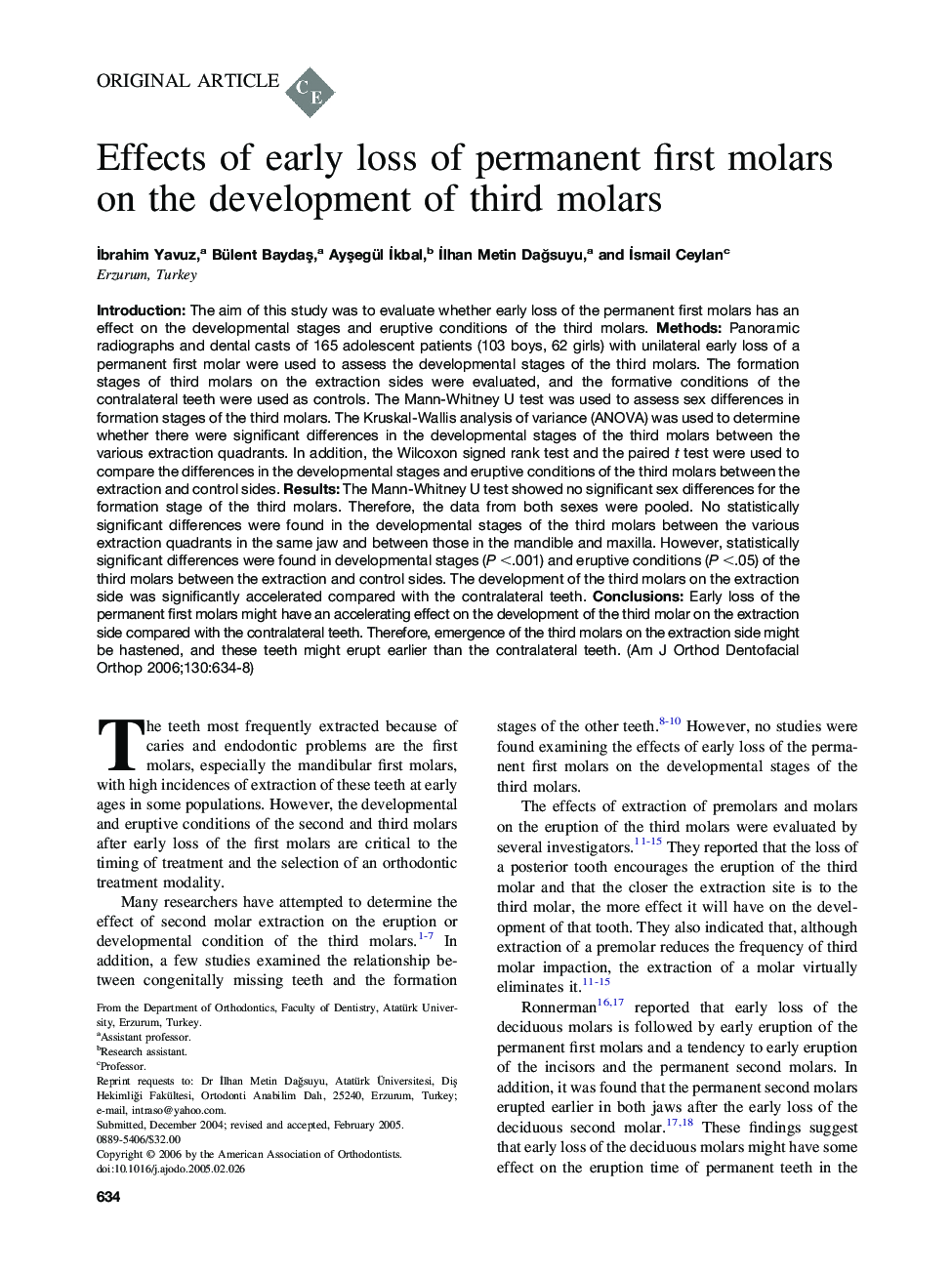 Effects of early loss of permanent first molars on the development of third molars