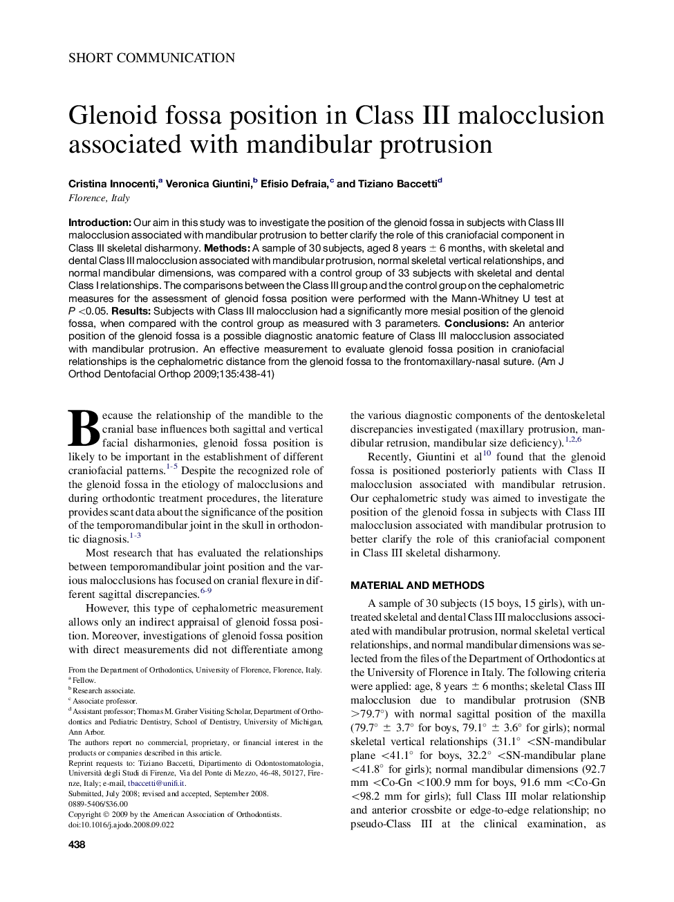 Glenoid fossa position in Class III malocclusion associated with mandibular protrusion 