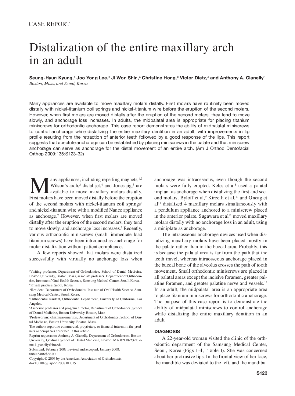 Distalization of the entire maxillary arch in an adult 