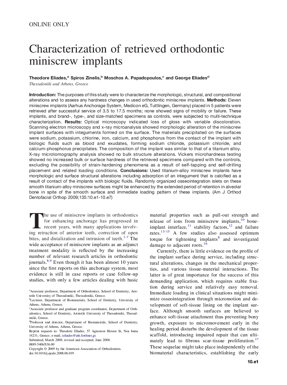 Characterization of retrieved orthodontic miniscrew implants