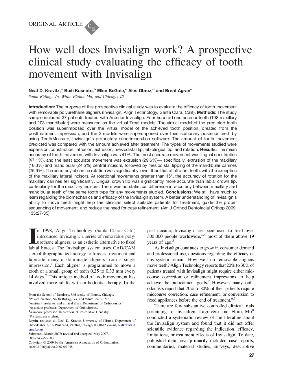 How well does Invisalign work? A prospective clinical study evaluating the efficacy of tooth movement with Invisalign