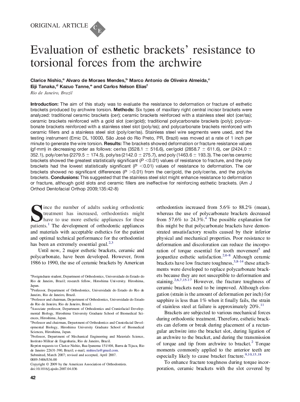 Evaluation of esthetic brackets' resistance to torsional forces from the archwire