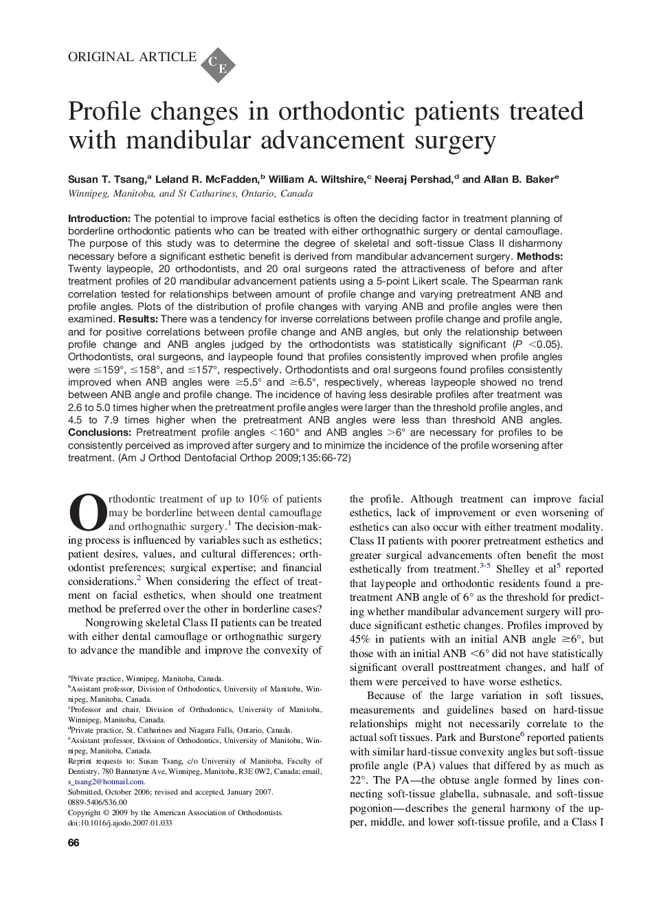 Profile changes in orthodontic patients treated with mandibular advancement surgery