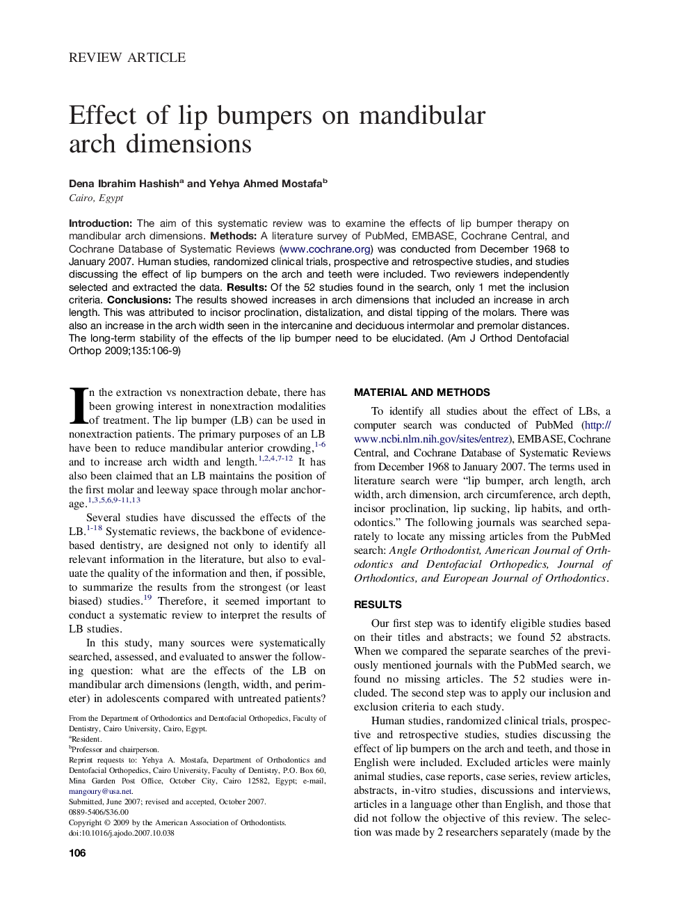 Effect of lip bumpers on mandibular arch dimensions