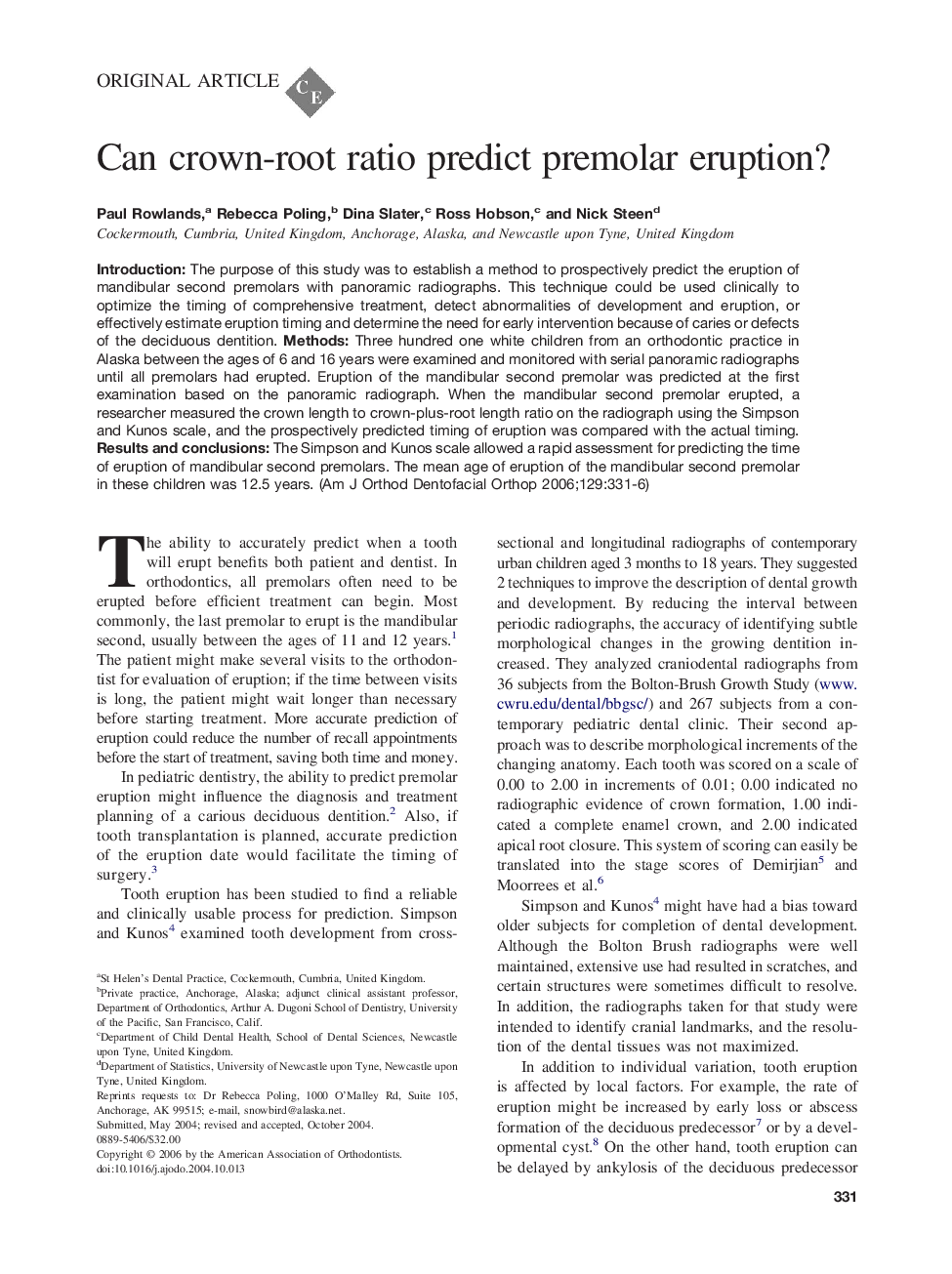 Can crown-root ratio predict premolar eruption?