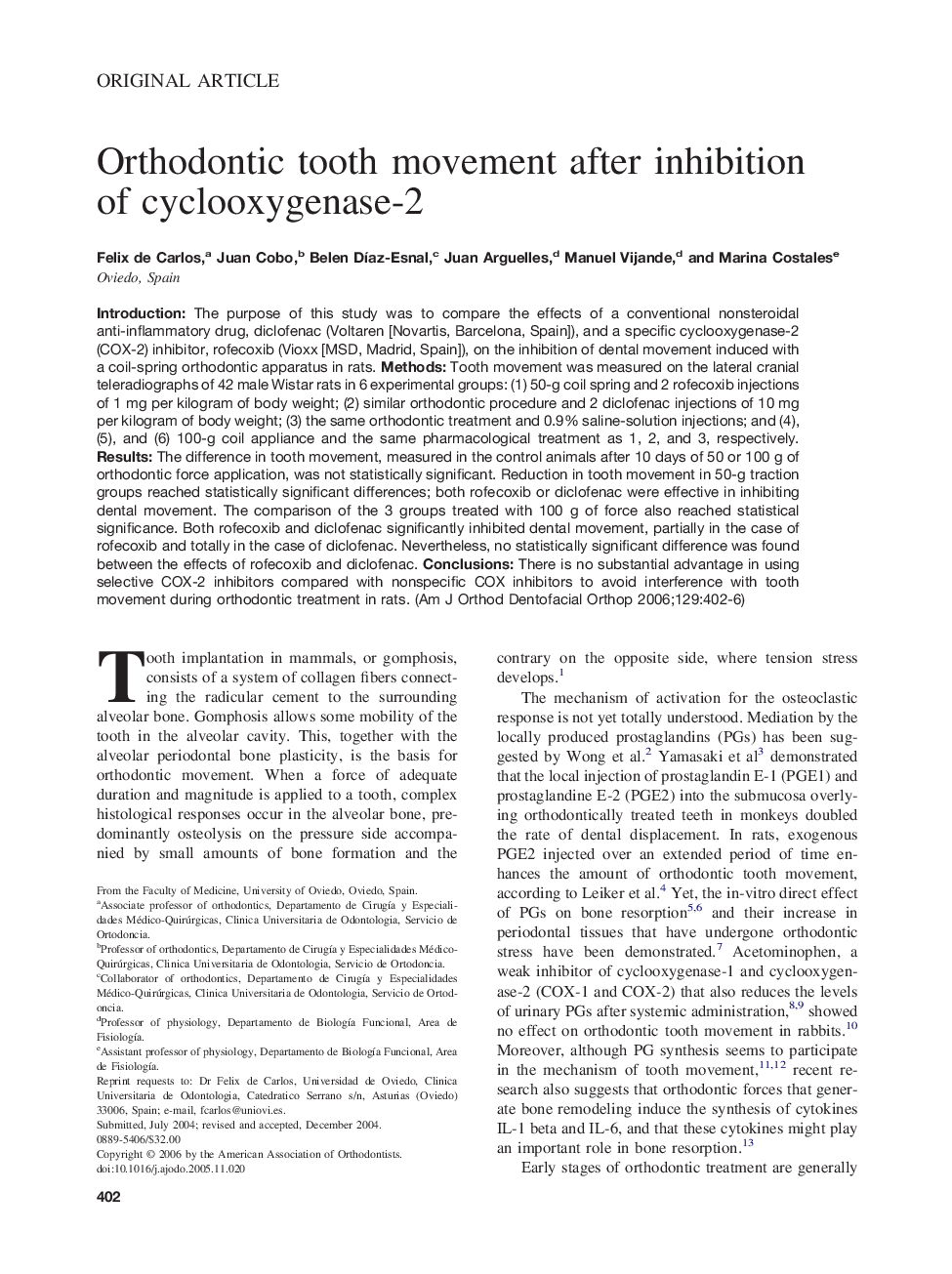 Orthodontic tooth movement after inhibition of cyclooxygenase-2