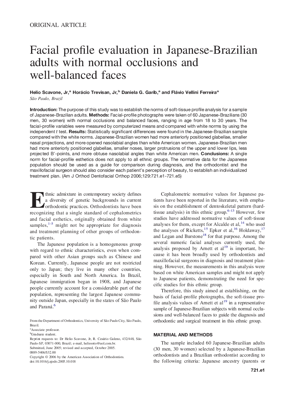 Facial profile evaluation in Japanese-Brazilian adults with normal occlusions and well-balanced faces